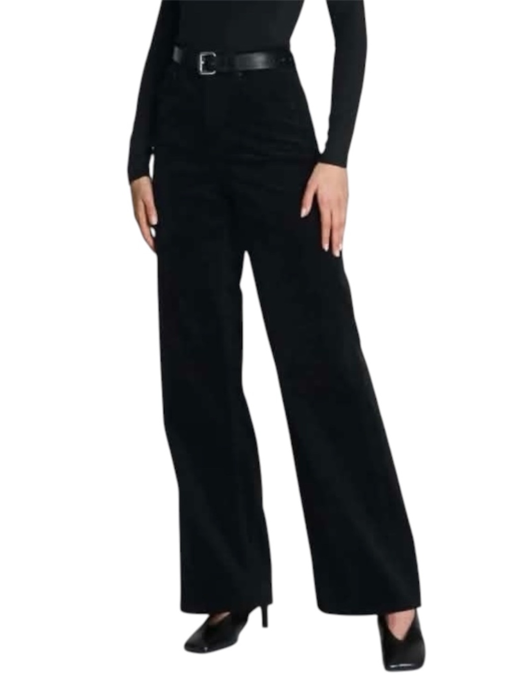 Spanx Corduroy Wide Leg Jeans Black Womens Size2 Tall High Rise Stretch NWT $158